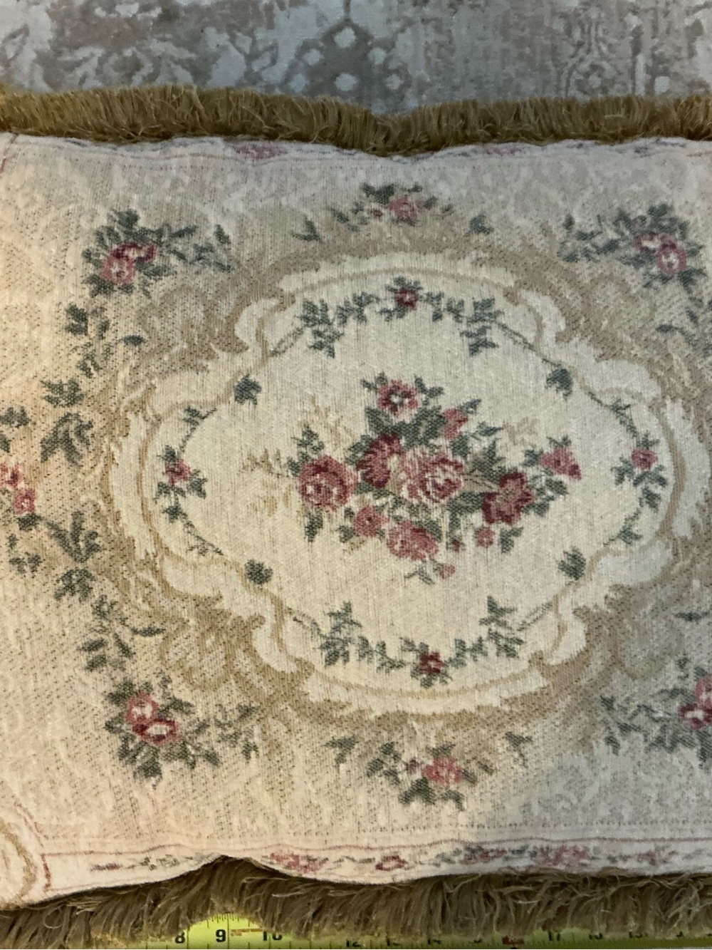 Floral Tapestry Throw Pillow Cushion in gold and Rose